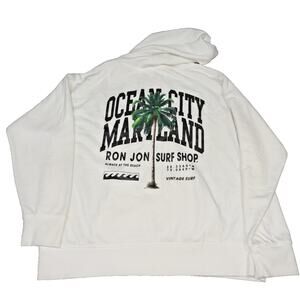 Ron Jon Ocean City Maryland Hoodie Medium White Surf Shop Graphic Pullover